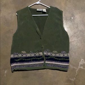 Vintage hand embroidered button up sweater vest
